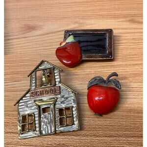Teacher Brooch Pins Lot Apples Schoolhouse‎ Chalkboard Vintage Teacher Jewelry